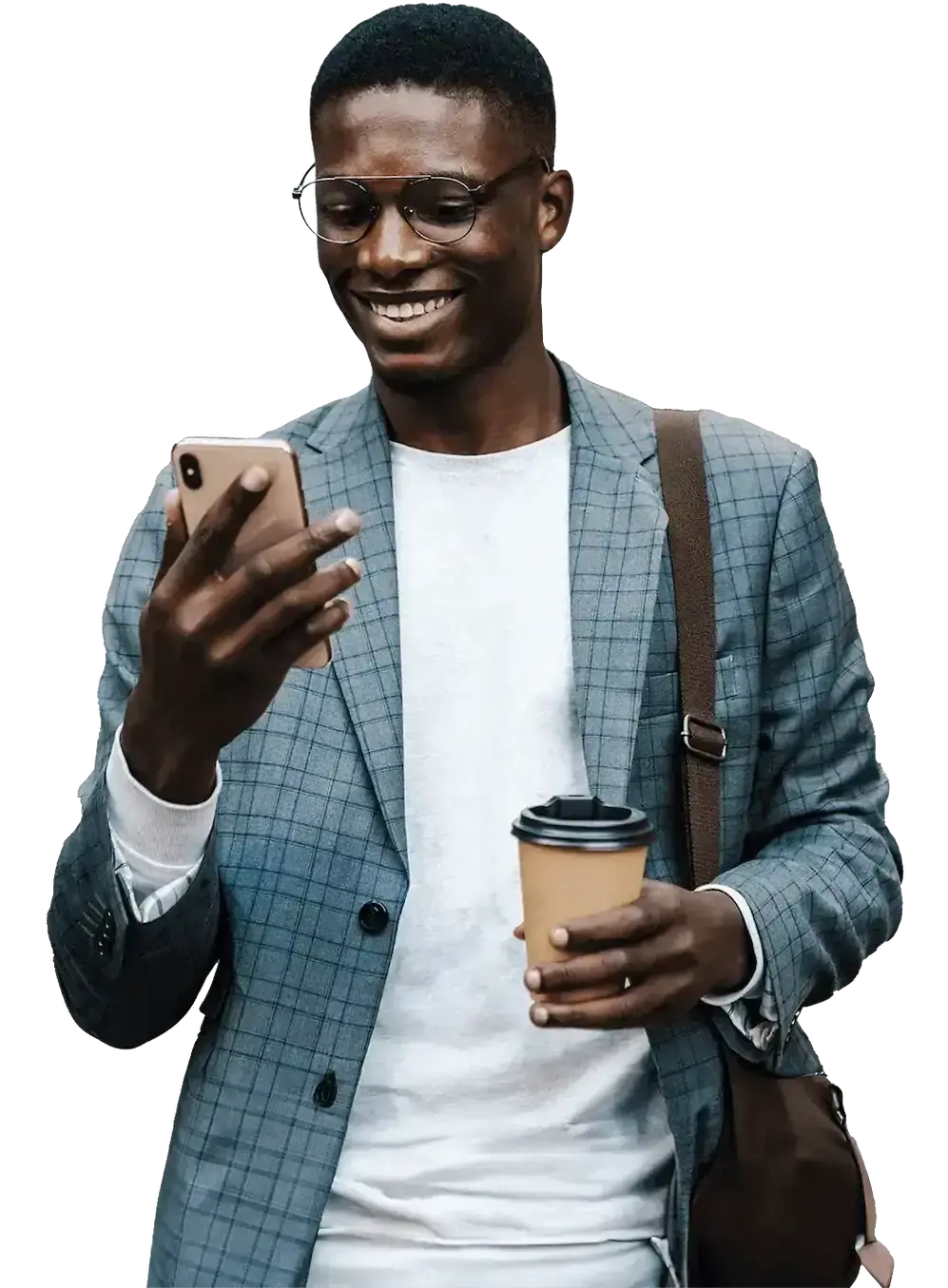 A young man using his mobile to sign up with IQ Invest EU - a global online trading broker